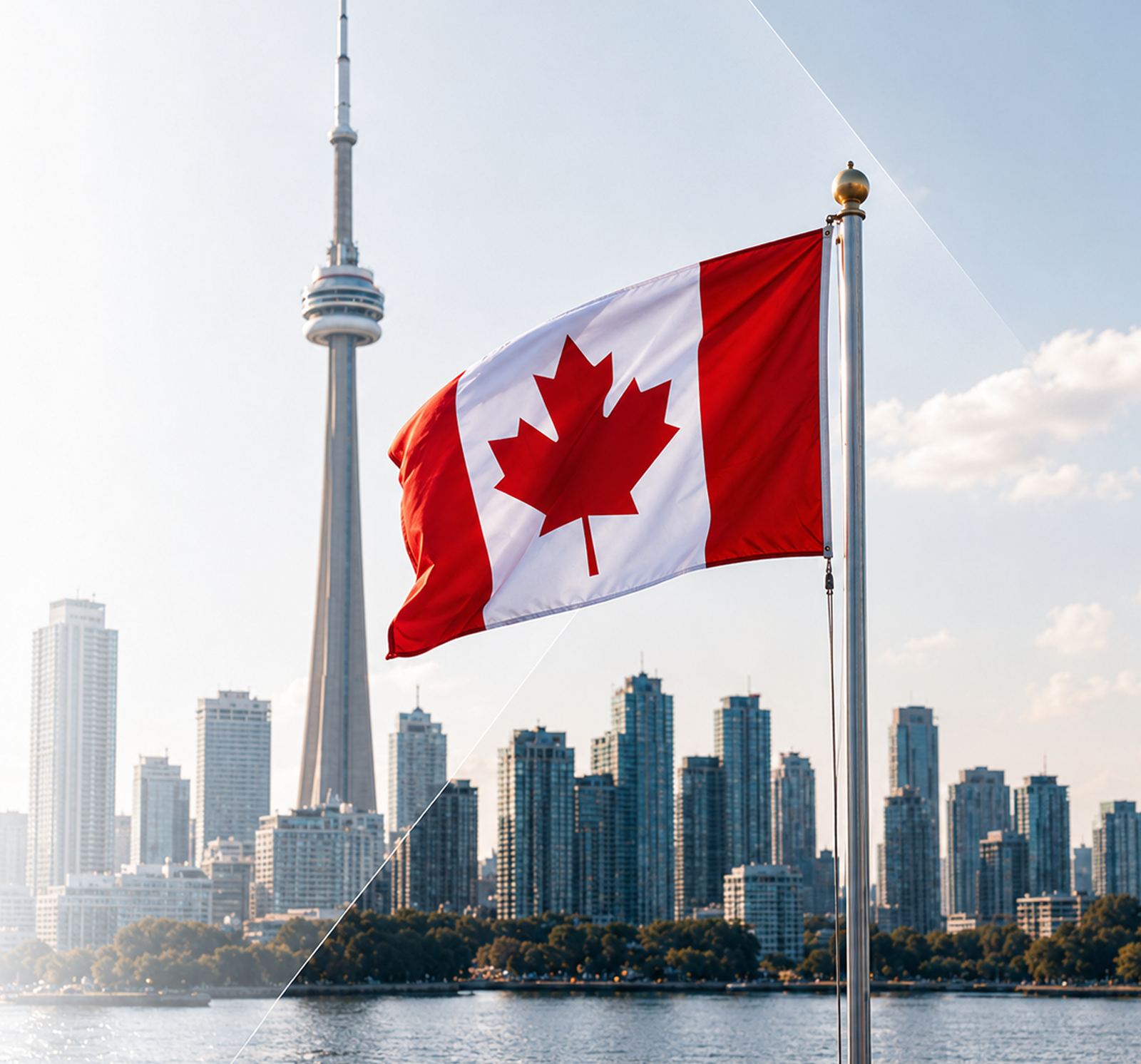 Canadian flag with Toronto skyline